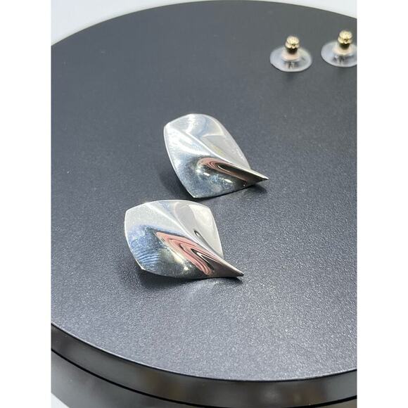 Signed Designer Sterling Silver & *14K Gold Post DESIGNER Modern Post Earrings - Picture 2 of 16